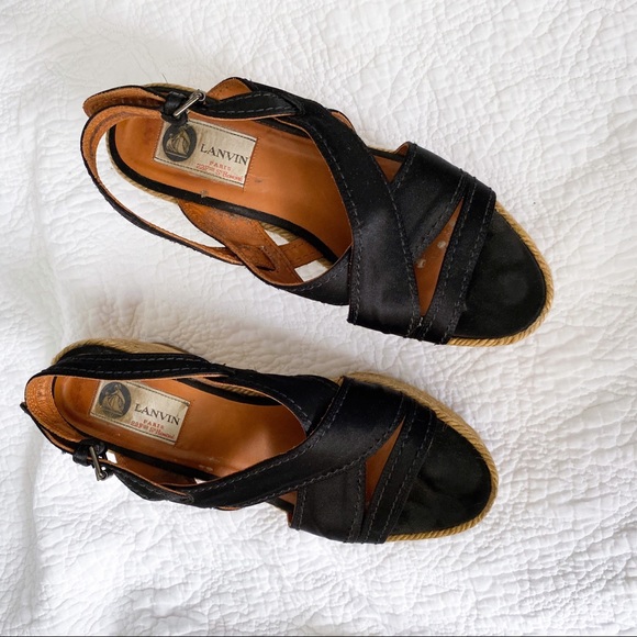 Lanvin Black Satin Platform Espadrilles - Picture 3 of 7